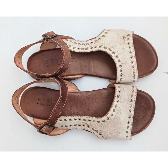 Bed Stu Auburn Flat Sandal Brown/Distressed Ivory Leather Stud Trim Handmade 7.5 - Picture 8 of 11
